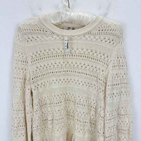 Madewell Scalloped Trim Sweater Tee 3/4 Sleeve Boho Cotton Blend Sand Small NWT - Picture 8 of 13